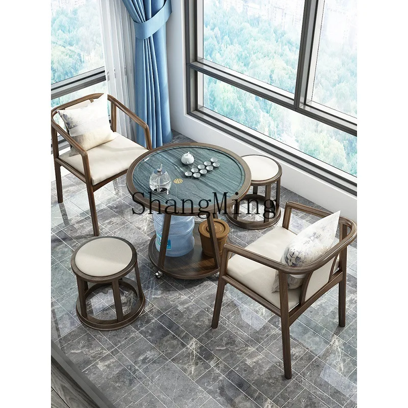 CL  household small tea table round tea cart modern simple small mobile solid wood