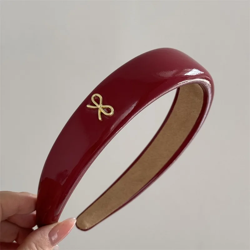 Red leather festive atmosphere golden bow headband daily going out headband hairpin temperament new hair accessories