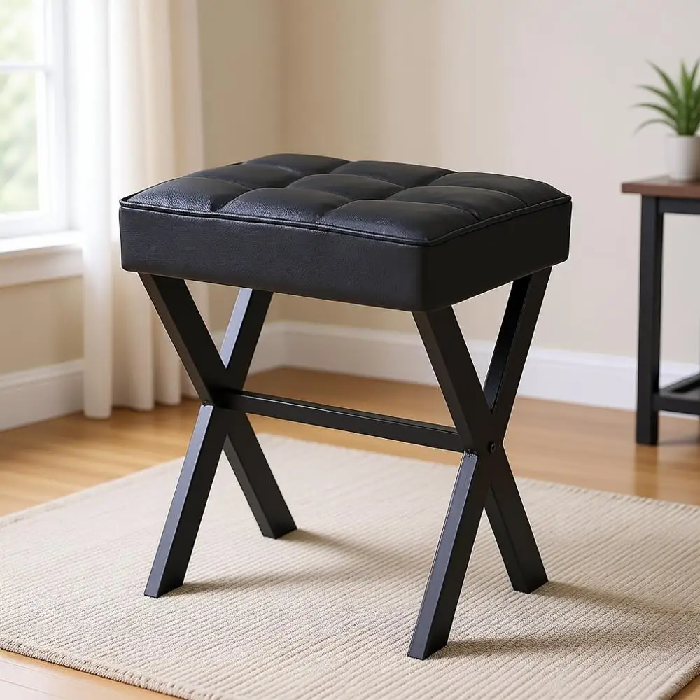 

Табурет для макияжа X-Leg с сиденьем из ПУ, многофункциональный пуфик для туалетного столика, приставной столик или для гостиной, черный