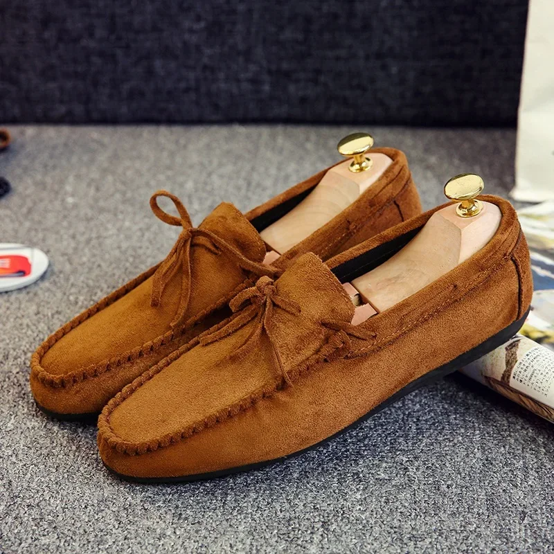 Shoes Men Casual Shoes Slip on Flock Men Loafers Fashion Handmade Soft Leather Flock Shoes for Men Comfortable Suede Sneakers