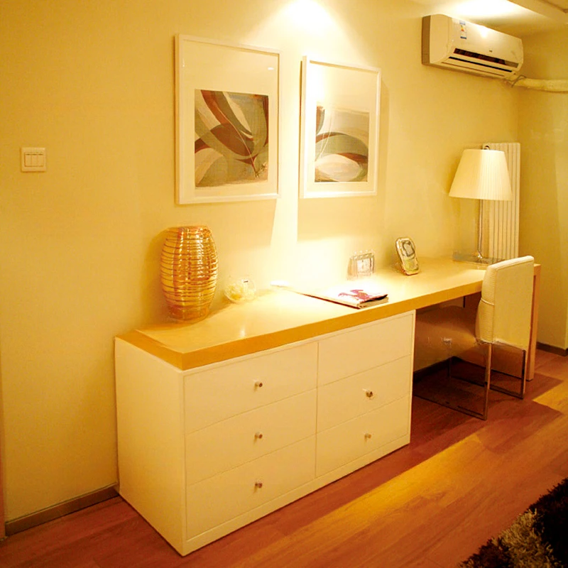 TV cabinet integrated combination room, master room with solid wood modern minimalist desk