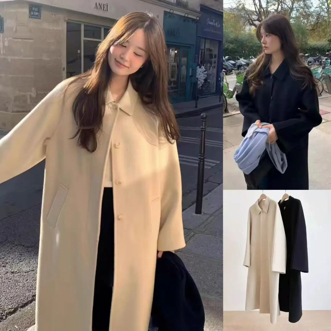 

Ounce mat Elegance Long Wool Camere Coat Pure Color Lapel Jaet Women's Winter Faion Outerwear