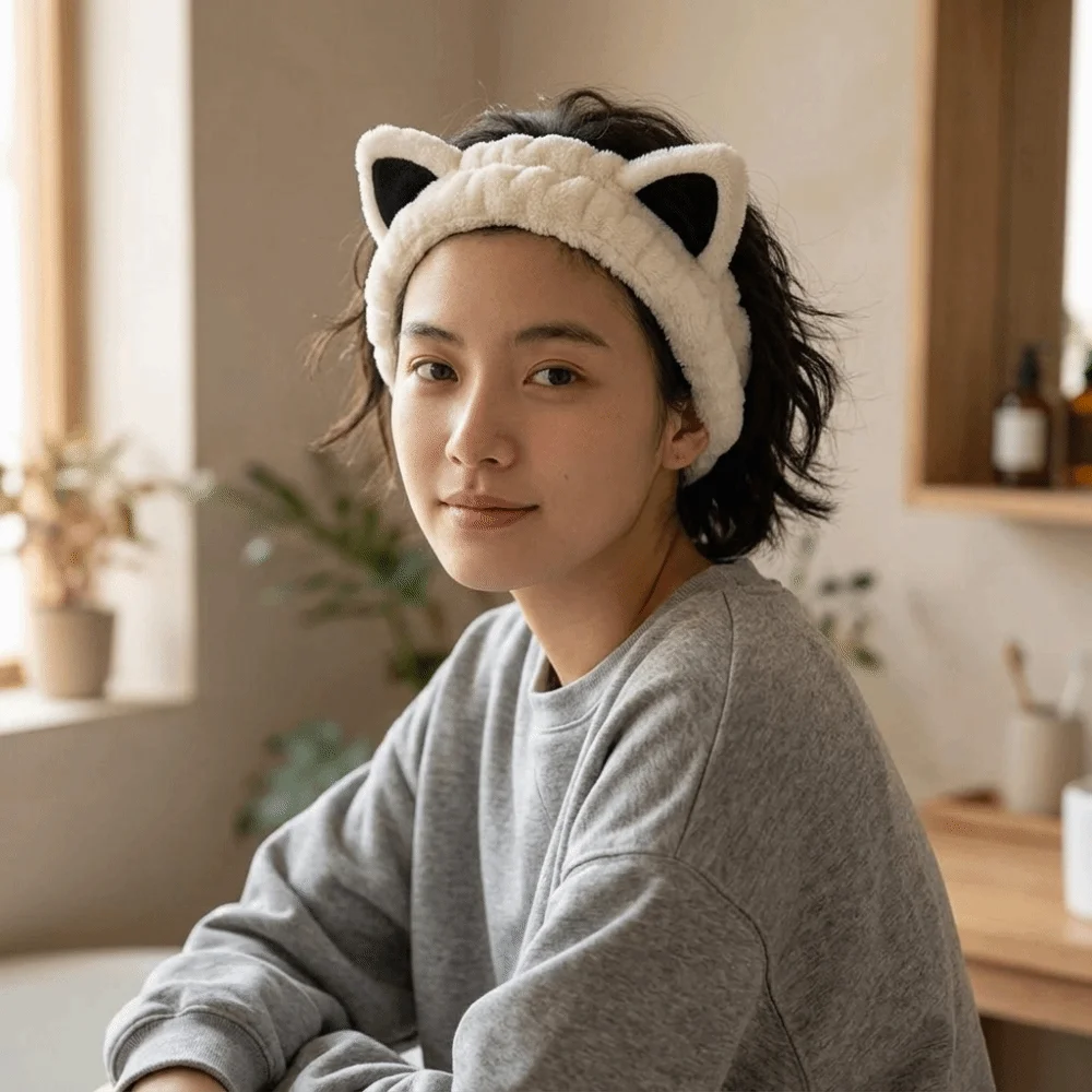 Fluffy Soft Furry Cat Ear Head Hoop Lightweight Polyester Cartoon Hairband 3D Elastic Headband Shower
