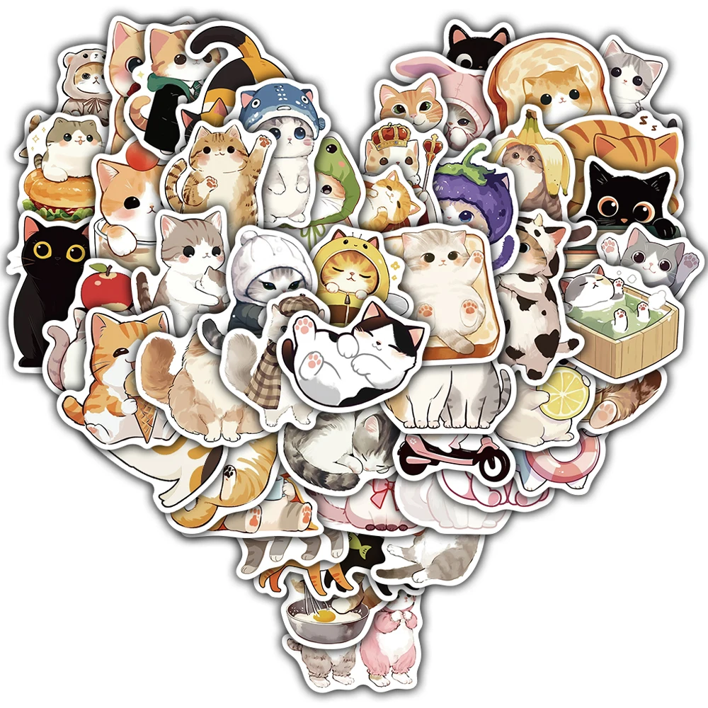 50/100/200/250PCS Kawaii Cute Cat Stickers Notebook Motorcycle Laptop Luggage Phone PET Coffee Motorcycle Retro Car Sticker