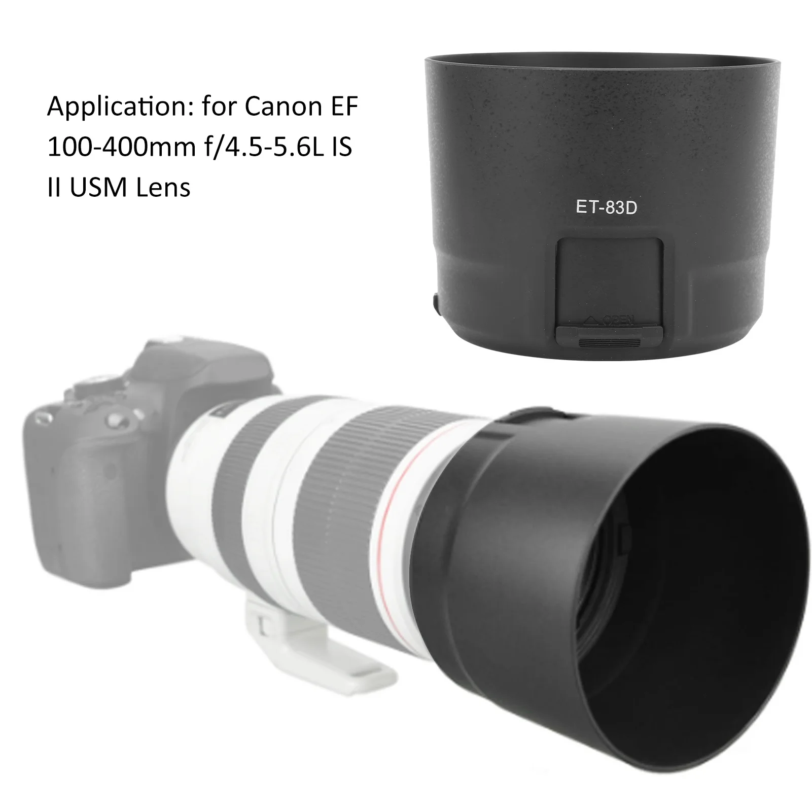 

ET-83D ET‑83D Бленда для объектива Canon EF 100‑400mm F/4.5‑5.6L IS II USM, материал ABS, черная, для камеры