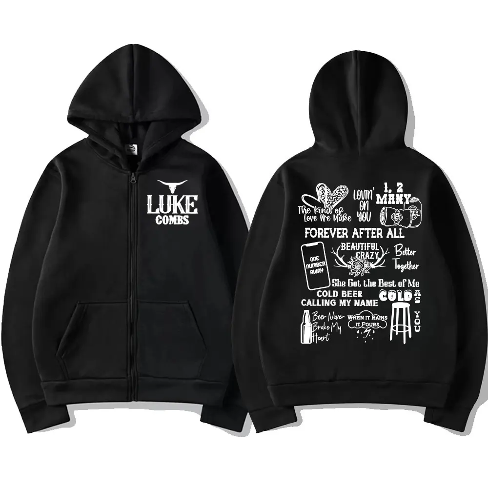 Singer Luke Combs Word Tour Zipper Hoodie Fashion Vintage Oversized Zip Up Pullovers Men Women Casual Long Sleeve Sweatshirts