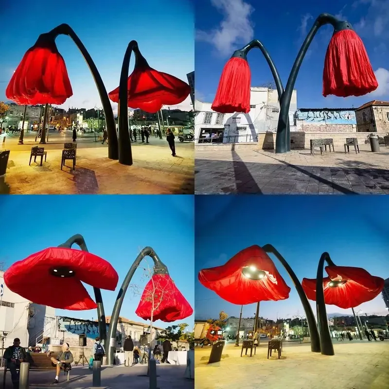 ntelligent 3D LED Flower Street Light Interactive Landscape Pattern Giant Luminous Outdoor Decor