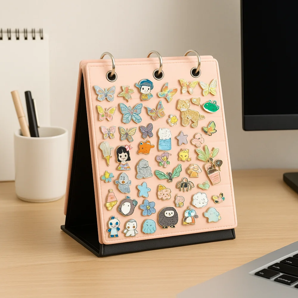 

Practical Felt Pin Display Stand Large Capacity Foldable Shoe Charm Holder 3-Ring 5 Pages Badge Display Cases Jewelry Organizer