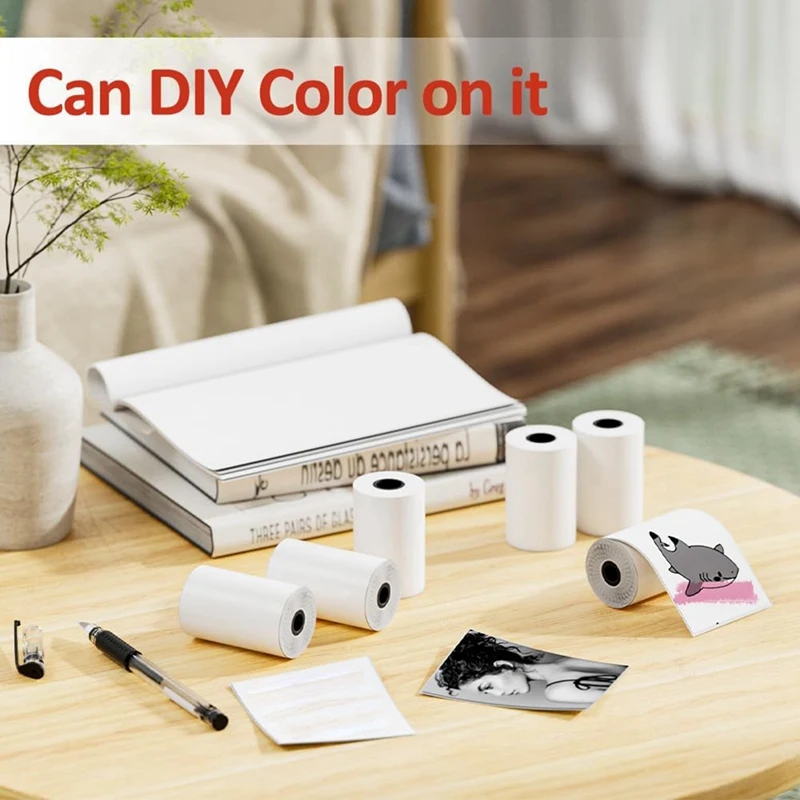1 Set Mini Printer Paper Inkless Sticker Printer For Inkless Portable Paperang Thermal Pocket Printer 57Mm X 30Mm, 6 Rolls