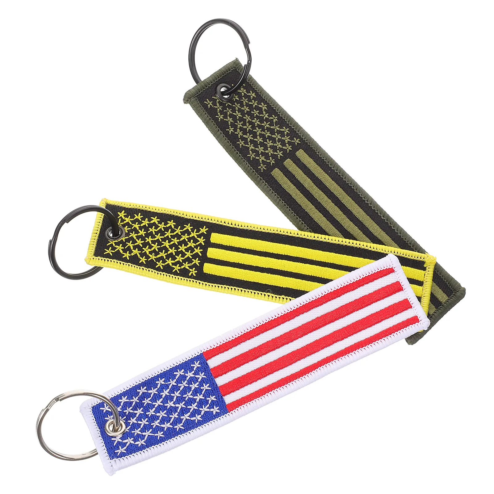 3Pcs American Flag Keychain Unique State Flag Embroidered Key Chain for Keys Bags Wallet Purse Charm Usa Keychain