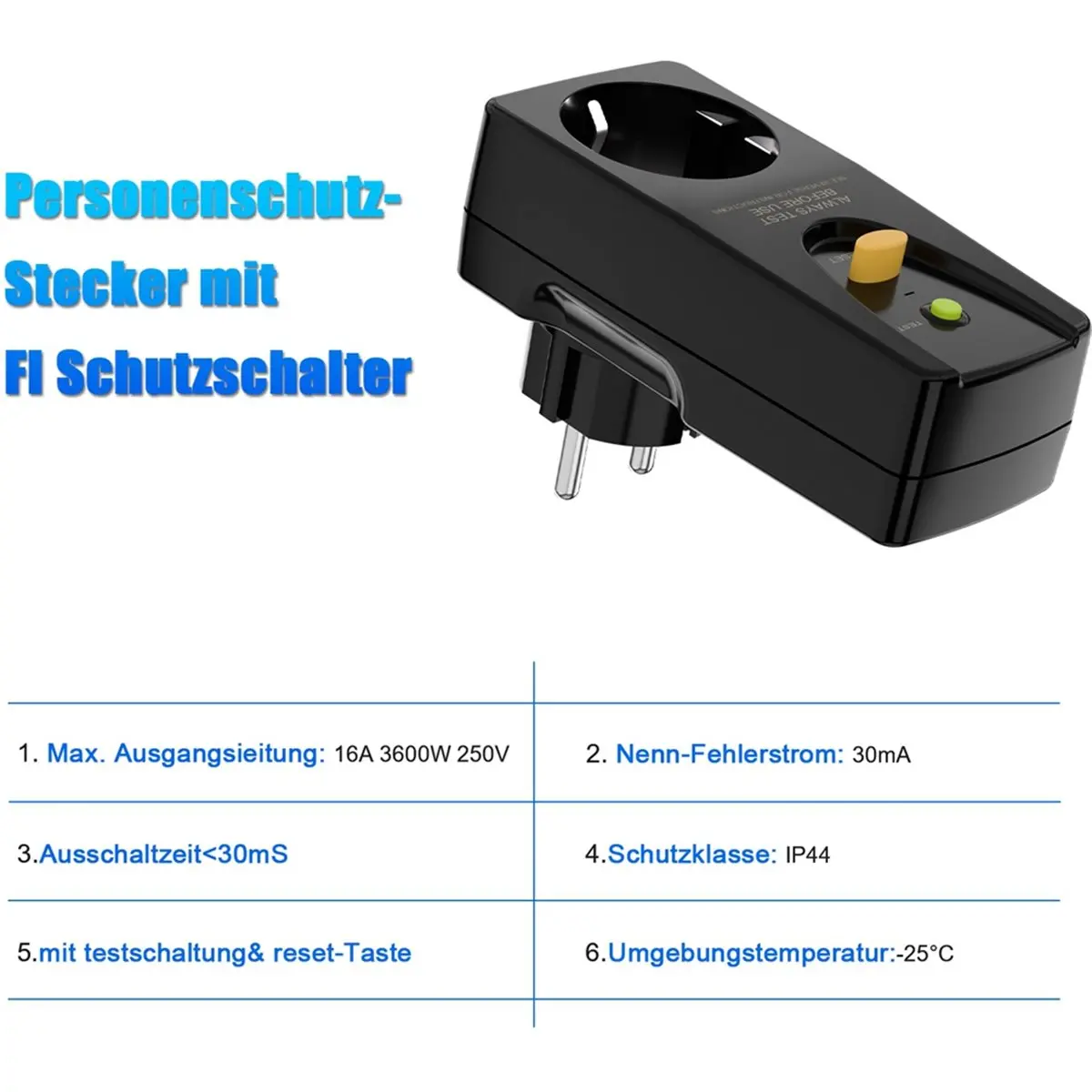 16A Leakage Protection Plug EU Personal Protection Socket with FI Safety Switch Home Circuit Breaker Cutout
