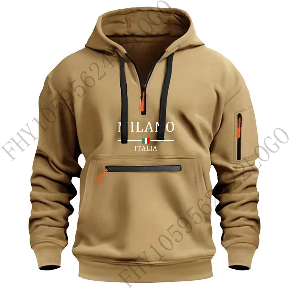 

2024 Autumn winter men's new sports shirt casual pullover multi-pocket zipper outdoor jogging wear European size men's hoodie