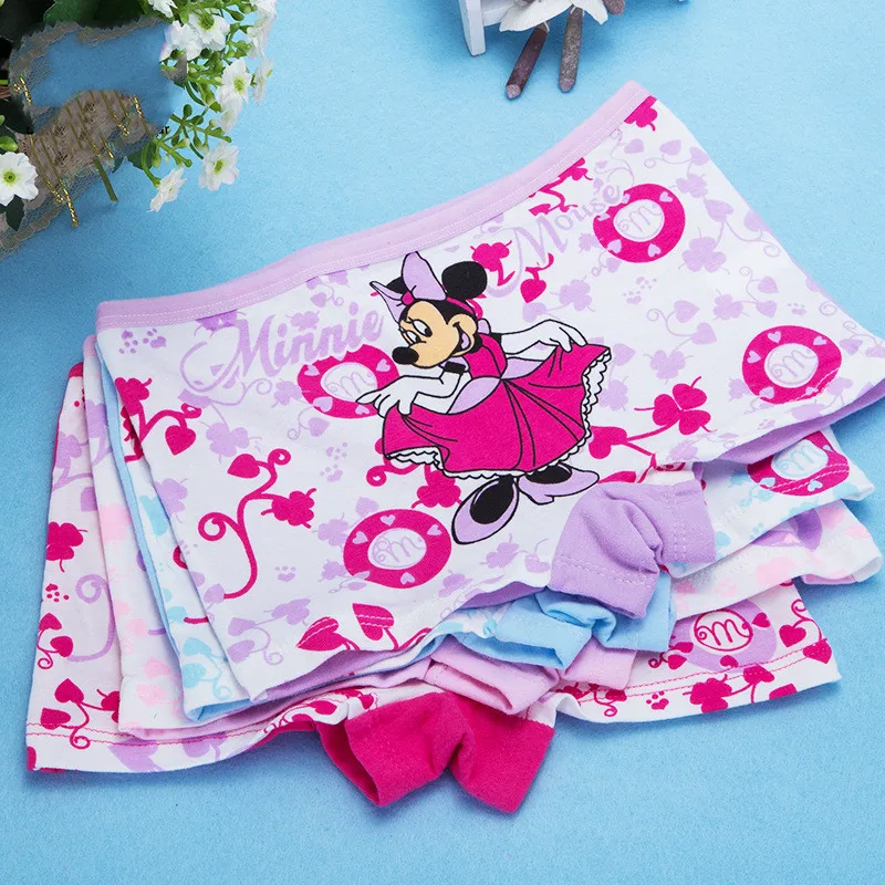 1/4pcs Disney Anime Minnie Mouse Children Underwear Kawaii Minnie Mickey Mouse Underpants Cartoon Girl Boxer Brief Gifts