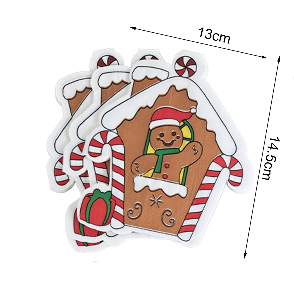 20-60 Stück Weihnachtsservietten, Weihnachtsmann-Cocktail- und Getränkeservietten, Einweg-Lebkuchenhaus- und Weihnachtsbaum-Servietten, Partyzubehör – Detail 2