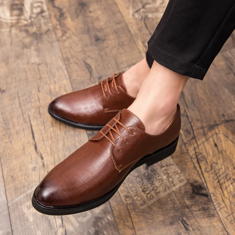 

New Men Fashion Dress Shoes Black Brown Casual Leather Shoes Youth Business Fashion Derby Shoes Size 38-47 Men Shoes