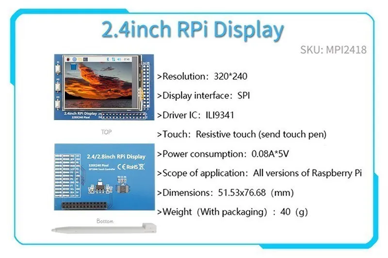 2.4/2.8/3.2/3.5 Inci Seri GPIO 2.4 Inci/2.8 Inci/3.2 Inci/3.5 Inci Tampilan Layar Sentuh untuk Raspberry Pi 4B 3B B + Nol