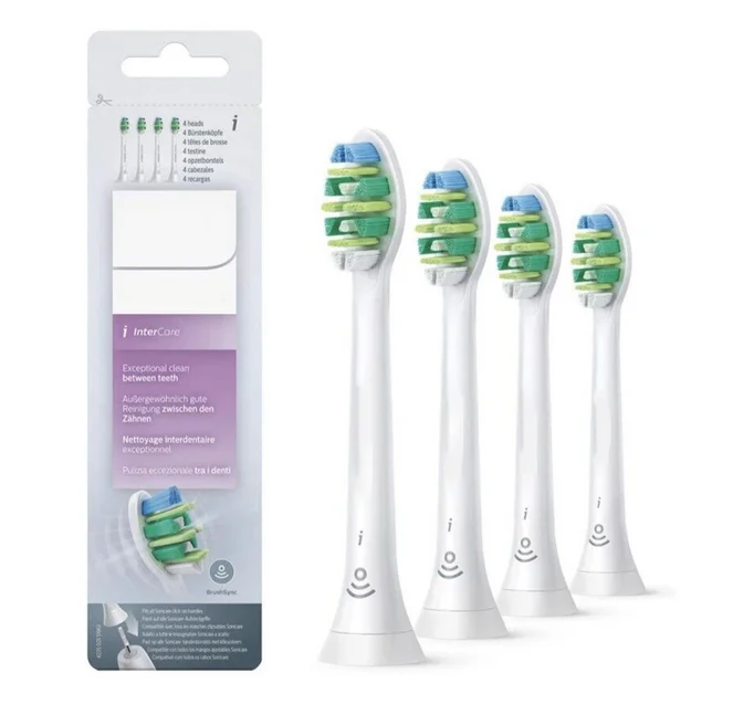 Paquete de 4 cabezales de repuesto para cepillo de dientes blanco, cabezales de repuesto para cepillo de dientes eléctrico Philips Sonicare I S InterCare