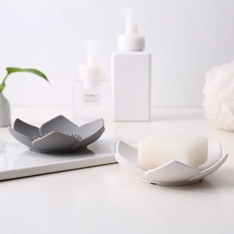 1PC Silicone Box Draining Soap Dish Soap Box Plate Lotus Shape Soap Holder Portable Soap Dishes Bathroom Accessories