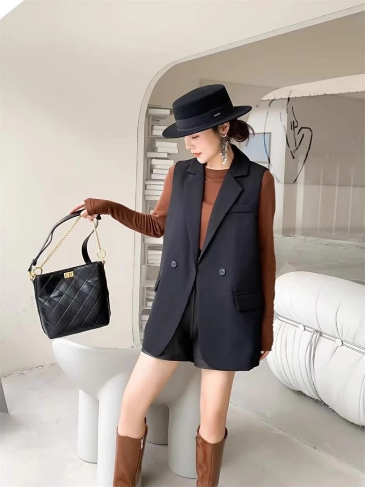 Coreano Chic Suit gilet Blazer gilet donna giacca senza maniche gilet ufficio signore cappotto di lusso nero Blazer gilet abbigliamento donna