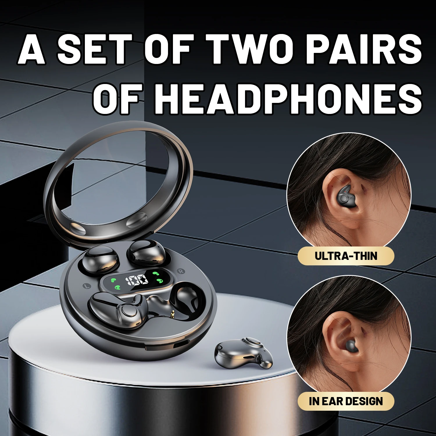 2 Pairs Mini Sleep Wireless Earphone Four High Quality Sport Game Bluetooth Headphone Bass Effect HD Call Noise Reduction Earbud