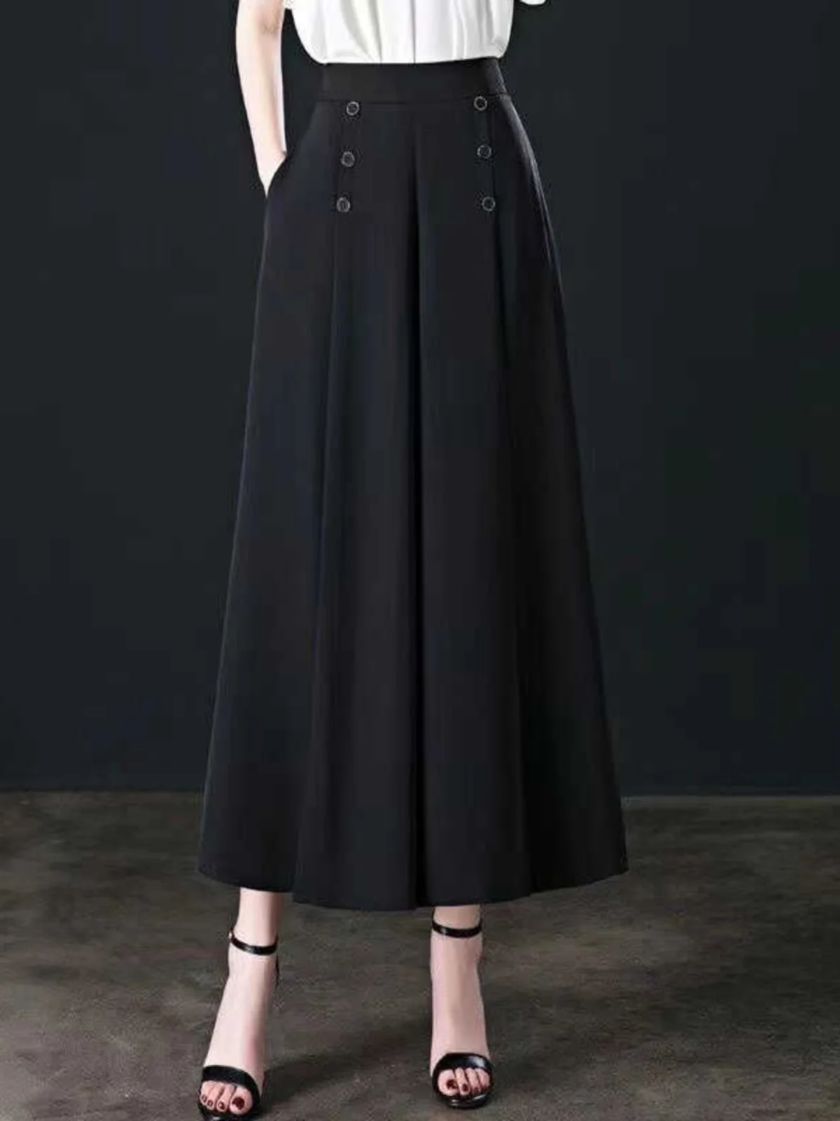 High Waist Draped Skirt Pants Women's plus Size Korean Style Elastic Waist Loose Wide Leg Nine Points Square Dance Pants