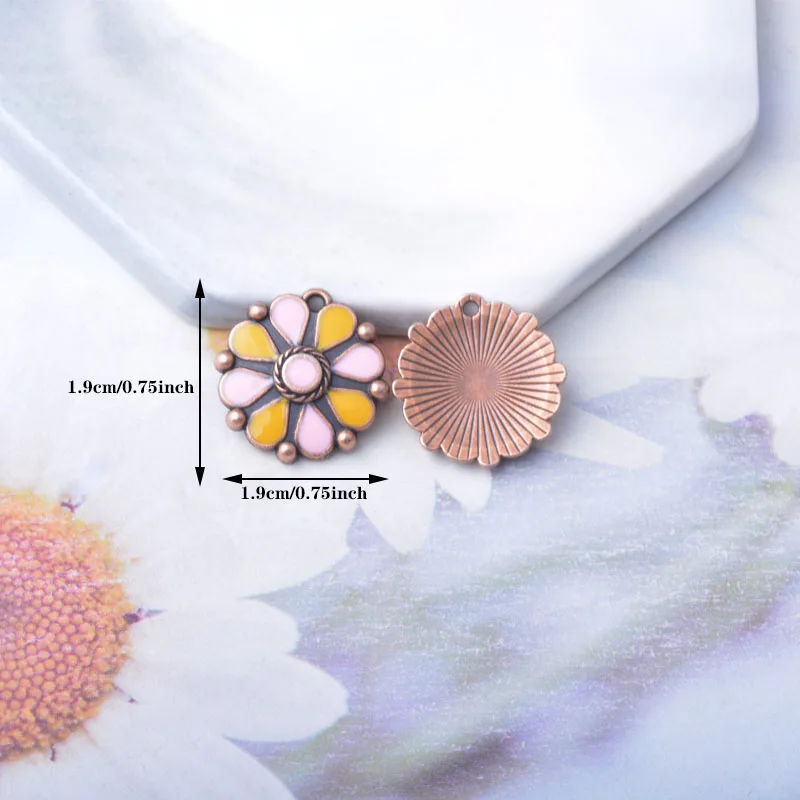 10 Stück Bohemian-Stil Antik-Rote Kleine Blumen-Emaille-Anhänger Metall-Ohrringe Anhänger Zubehör DIY Damenschmuck – Detail 4