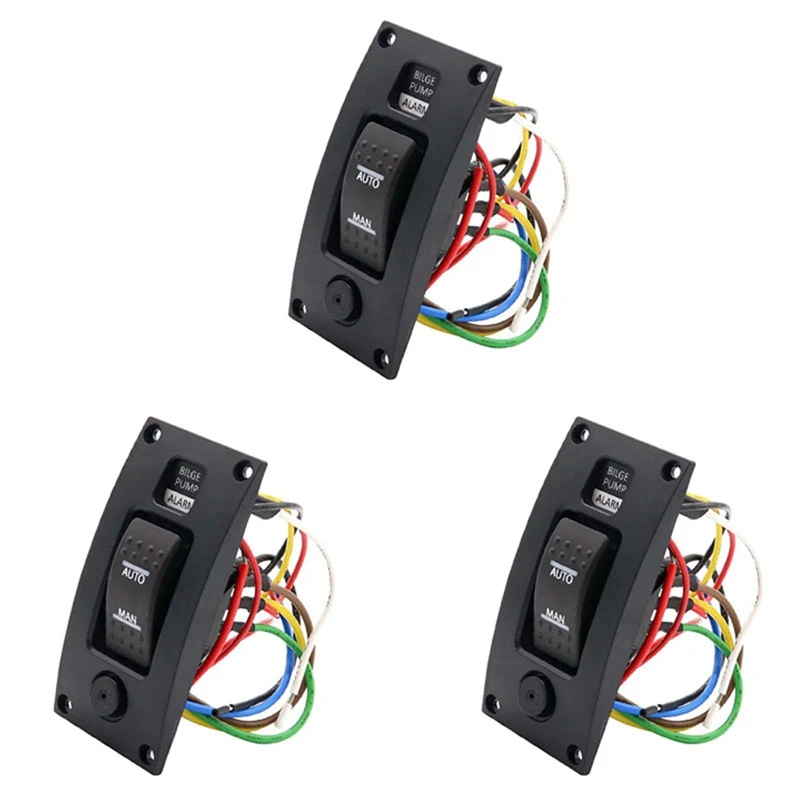 3X 12-24V Bilge Pump Switch Waterproof Alarm Ship Deck Cleaning Control Panel For Boat Bilge Pumps On/Off Switch Panel