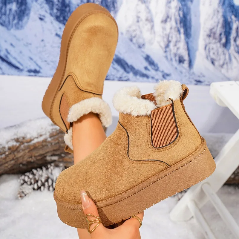 Ankle Boots Women New Rubber Thick Sole Winter Boots for Outdoor Elevated Comfort Warm Walking Cotton Shoes Fashion Snow Boots