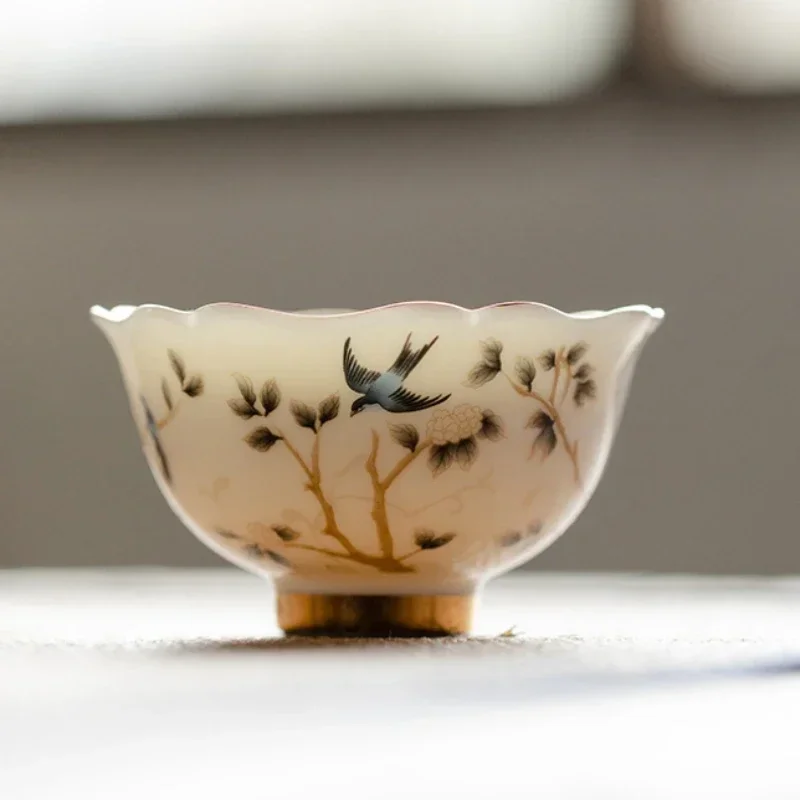 Personal High-end Tea Cup Household Ceramic Kung Fu Set Dehua Mutton Fat Jade White Porcelain Master Teaware Kitchen Dining Bar