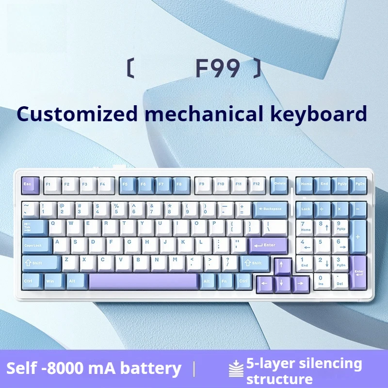 New F99 Gaming Mechanical Keyboard Three Mode 2.4g Wireless Bluetooth Wired Hot Swap Laptop Game Excellent Feel Birthday Gift