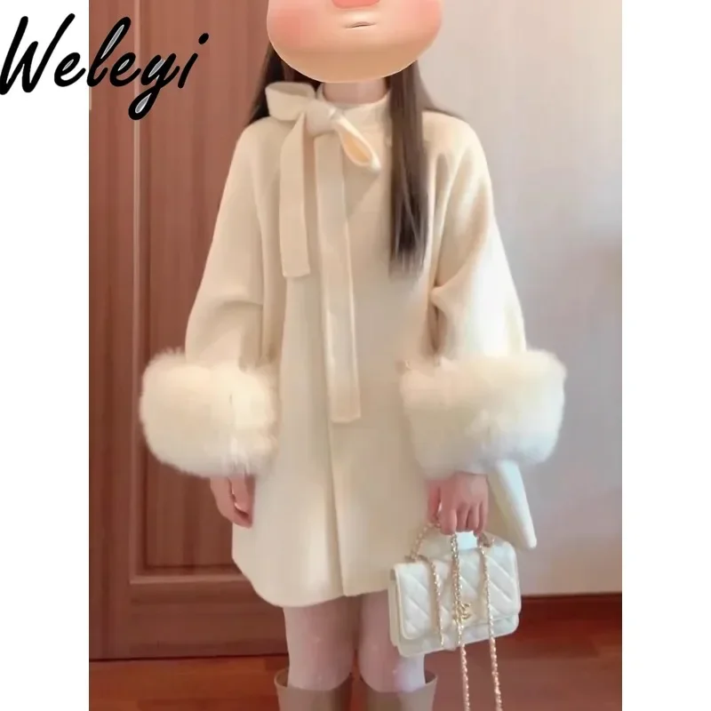 

Japan Style Sweet Girl Cloak Padded Thickened Woolen Coat Cute Women's Autumn and Winter Double Breasted Mid-lelngth Wool Coats