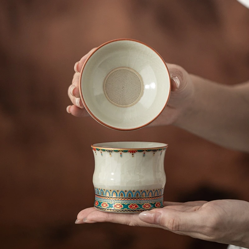

Ru Kiln Dunhuang Style Ceramic Tea Strainer All Porcelain Filter Infuser for Gongfu Tea Ceremony Home Brewing Accessories Gift