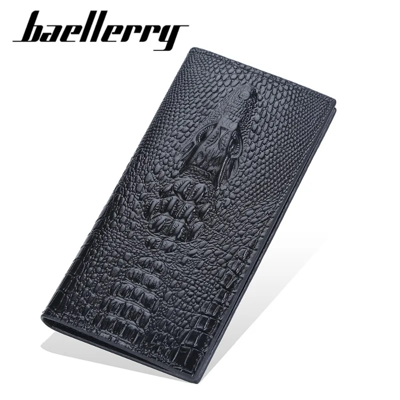 Baellerry Crocodile Men's Wallet Long Fashion Cell Phone Purse Pattern PU Trifold with ID Window Wallets for Men
