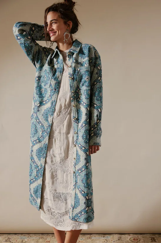 Autumn 2025 New Printed Cardigan Bohemian Long Shirt Jacket Jacket