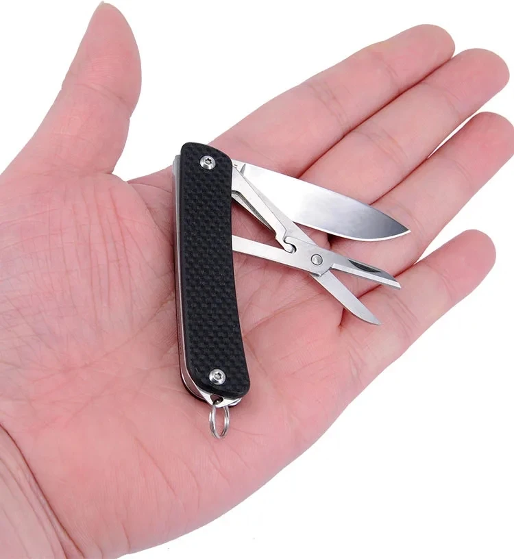 SRM  WA622 Mini EDC Pocket Folding Knife 12C27 Blade G10 Handle with Scissors Keyring NO LOCK