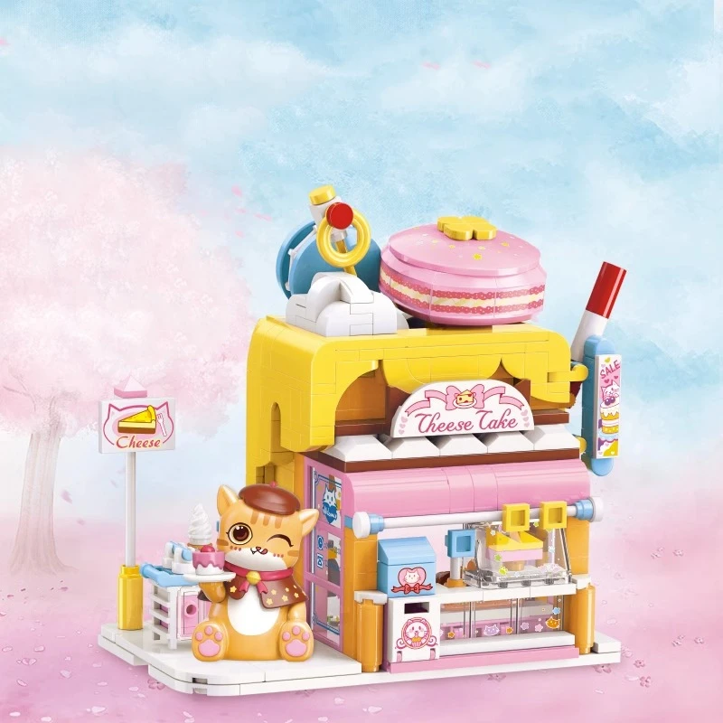 Tacpley-décennie s de construction de scènes de rue pour enfants, série de chats avides, modèle de boutique sans inquiétude, jouets assemblés mignons, cadeau d'anniversaire