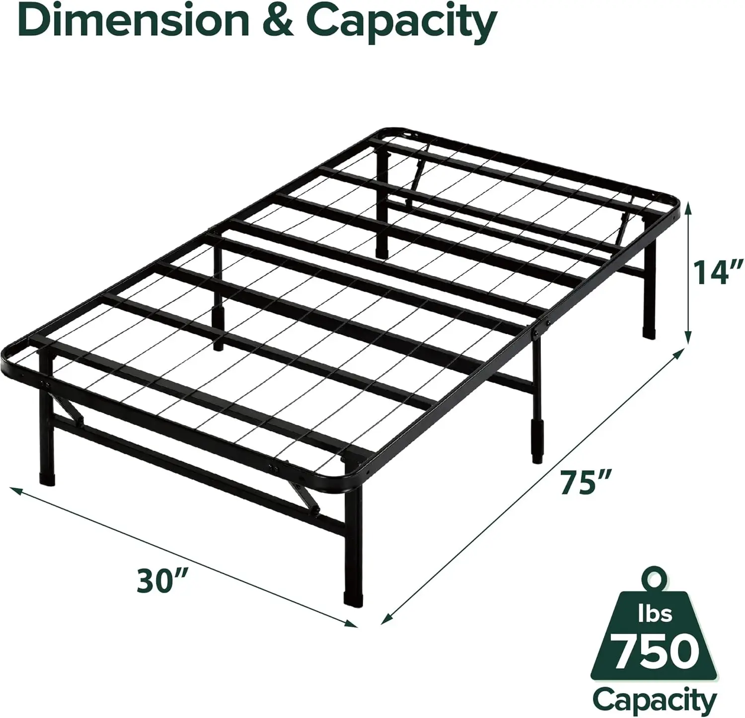 ZINUS SmartBase Tool-Free Assembly Mattress Foundation, 14 Inch Metal Platform Bed Frame, No Box Spring Needed, Narrow Twin