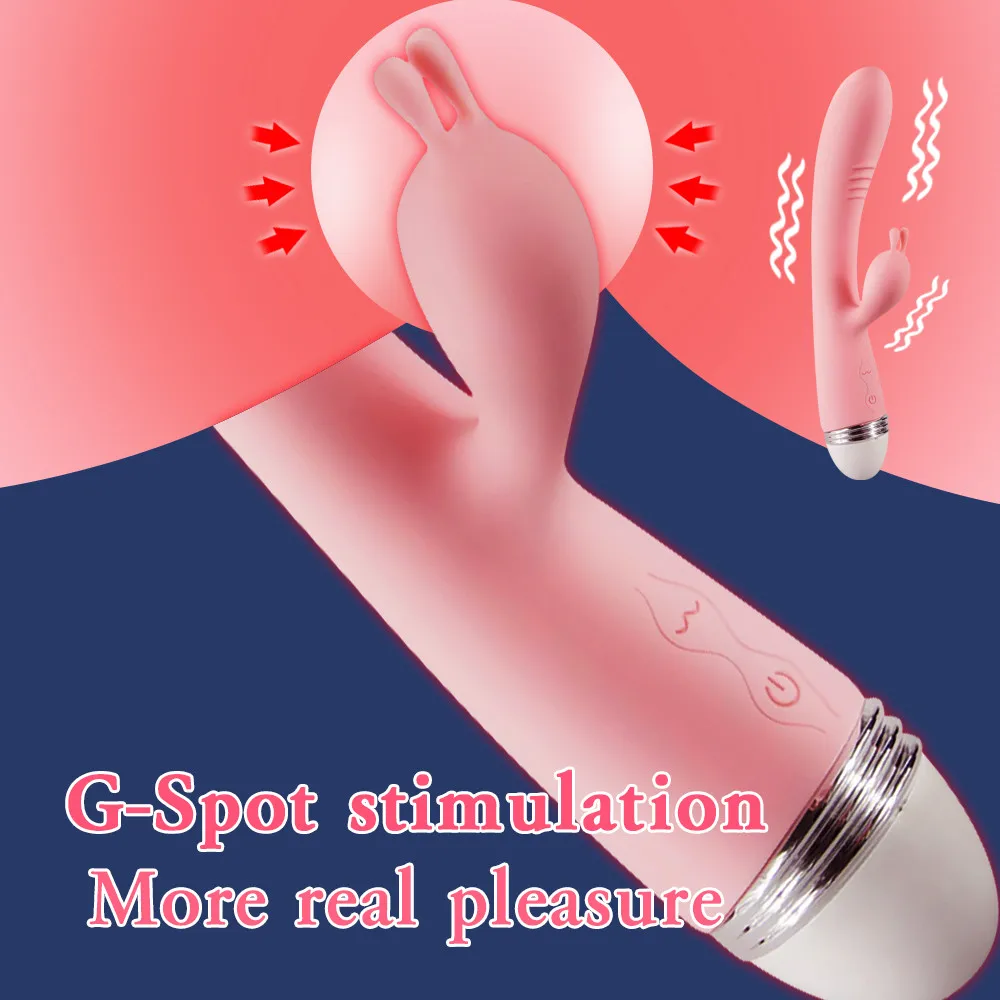 Vibrator G Spot kelinci stimulasi ganda, Dildo Vibrator untuk wanita Stimulator klitoris, mainan seks untuk wanita produk seks dewasa