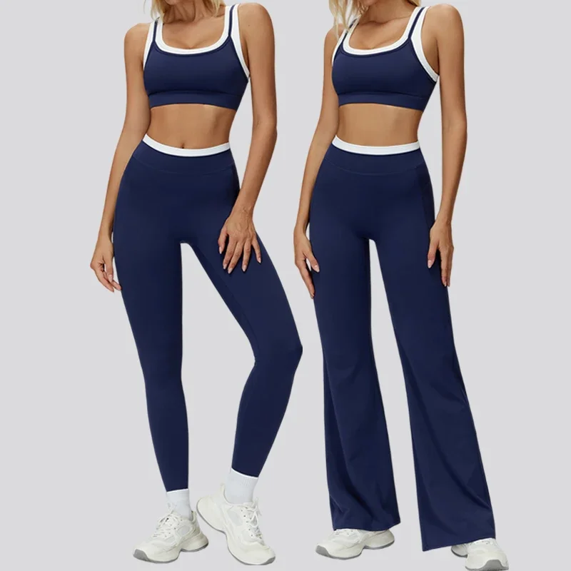 VITALINOVO Women 2 Piece Workout Sets Color Block Sports Bra Tank Tops Matching High Waist Wide Leg Pants Women Gym Outfit Sets