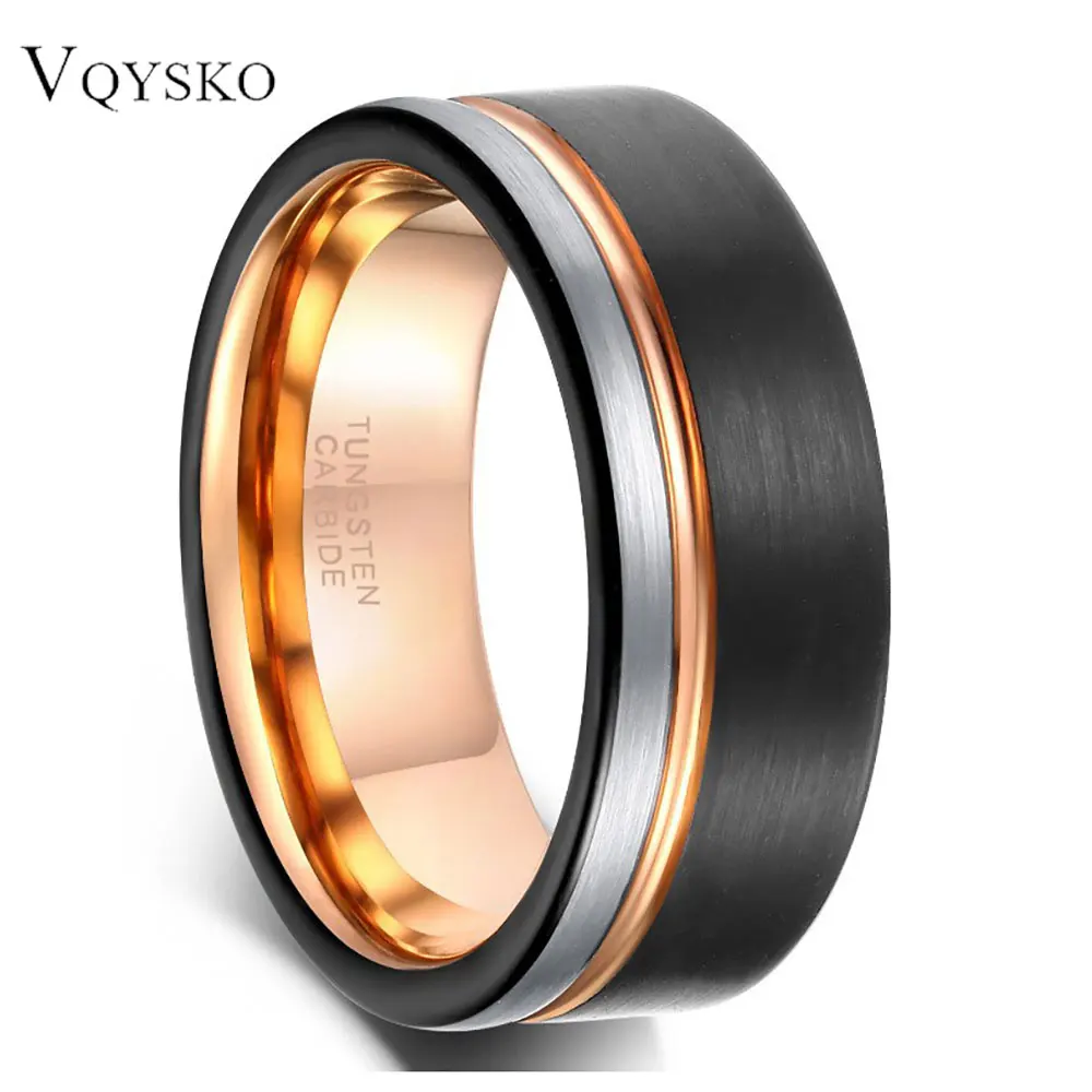 

Fashion 6/8mm Black Tricolor Tungsten Steel Ring for Men Women Carbide Engagement Rings Wedding Bands Jewelry Accessories