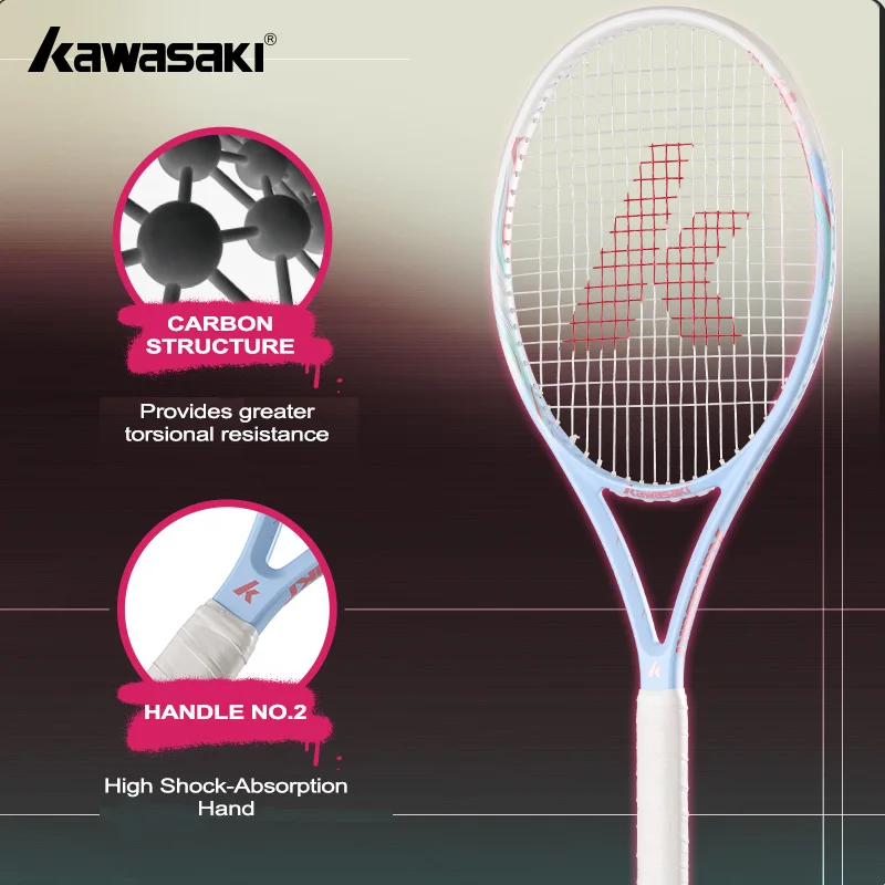 مضرب تنس احترافي من كاواساكي مصنوع من ألياف الكربون ورأس كبير الحجم للتحكم في الطاقة والدوران |   لعبة التنس المتوسطة للبالغين