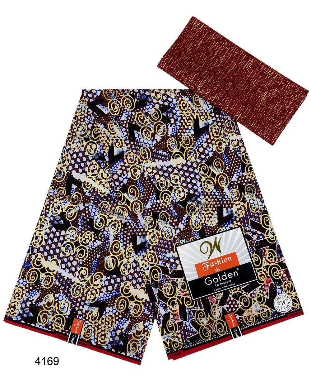 2024 New Arrival Woodin Golden 4+2 Fashion de Gold Wax Fabric 100% Cotton Nigeria Ankara Wax Dutch High Quality Sewing Cloth T6