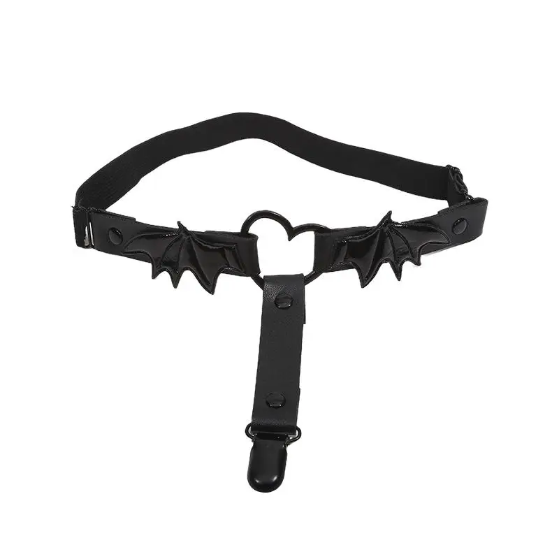 Klip Paha Kulit PU Punk Klip Kaus Kaki Lingkaran Kaki Pita Elastis Seksi Klip Kaus Kaki Suspender Lingkaran Kaki Panggung Sayap untuk Wanita