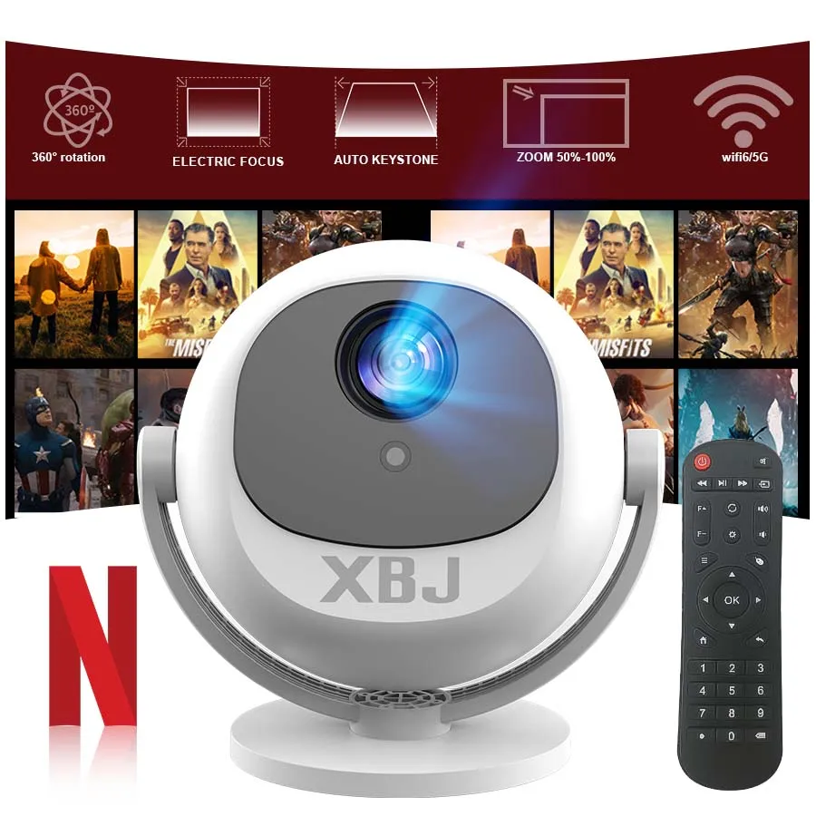 XBJ 球形ホームシアター 4K プロジェクター、Android WiFi 6 BT 5.0