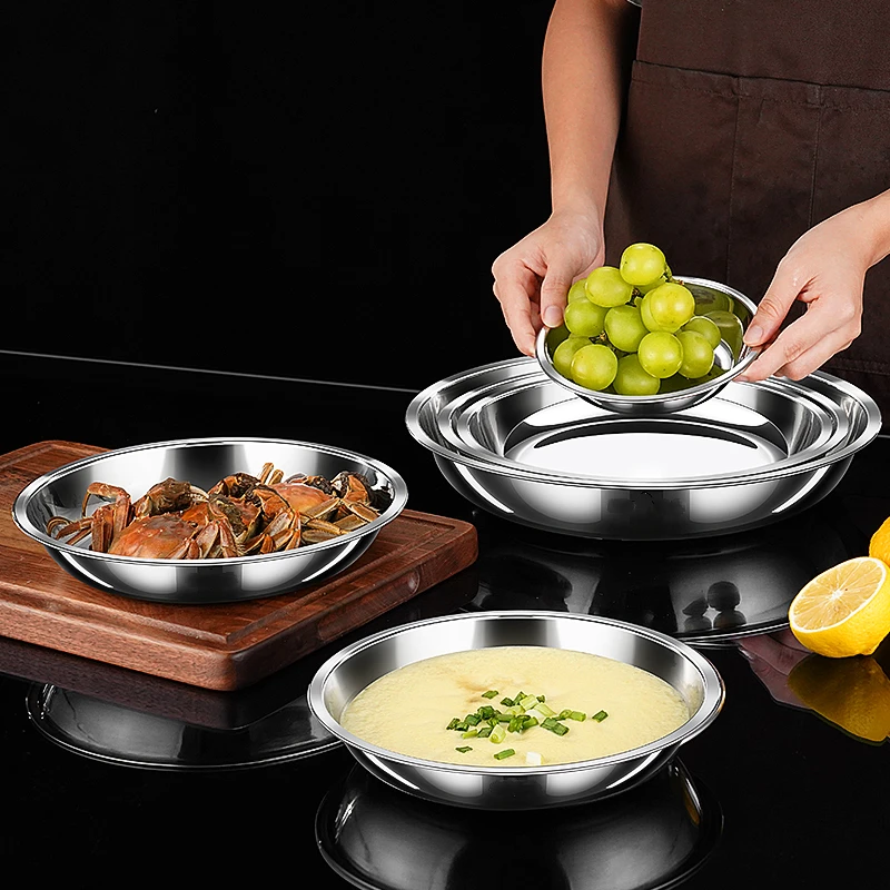 

99.9% Anti-bacterial Dish LFGB Certificated 316 Stainless Steel Plate 14cm~28cm Diameter Fall Resistant Tableware for Restaurant