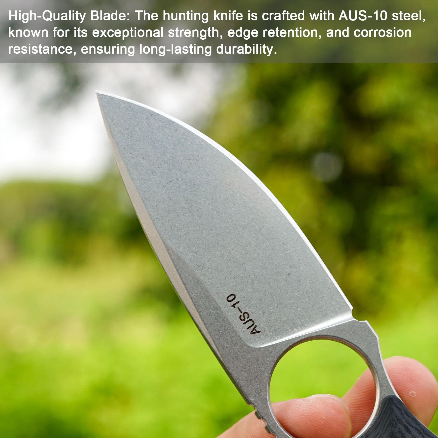 6.77in Small Fixed Blade Knife,AUS-10 Steel. handle made by fusing G10 and carbon fiber,with Kydex Sheath,Outdoor Hiking Camping - view 3