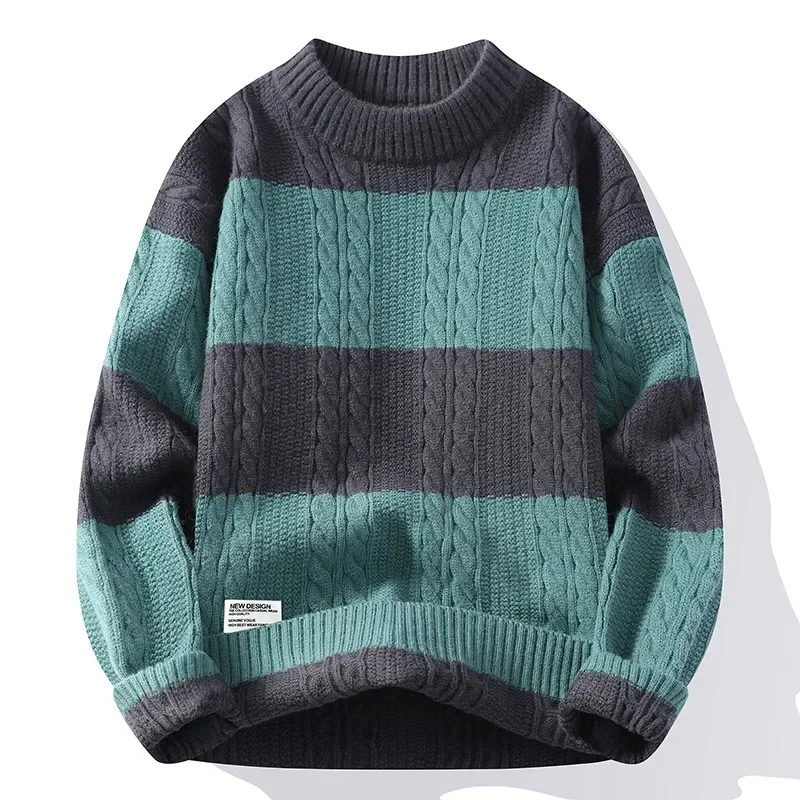 New Fashion Men Striped O-neck Sweaters Knitted Pullovers Man Outwear Loose Casual Sweaters Quality Pullovers Winter Clothing 4