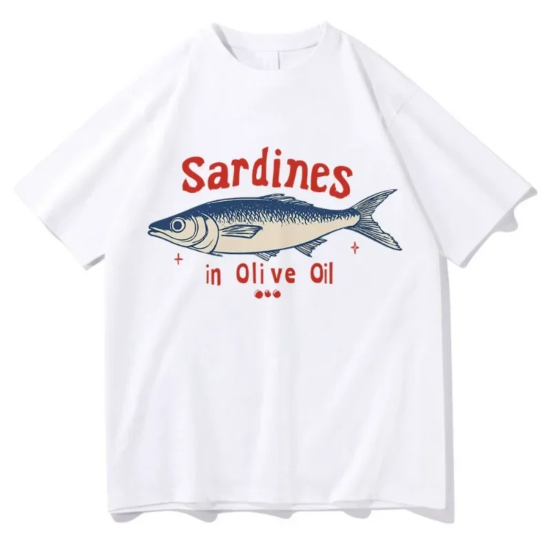 Camiseta de sardinas de aceite de oliva camiseta de ropa de mujer divertida Roja y azul camiseta de ropa de amante de Harajuku