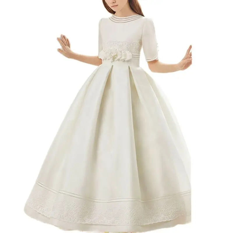 

Hot Flower Girl Dress White A-Line Bow Sash Sleeveless Solid O-Neck Girls First Communion Dress Hot Sale Vestido De Comunion