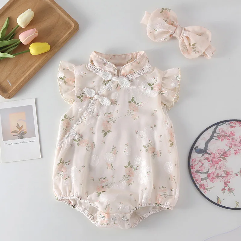 2024 New Summer 0-24M Baby Girl Clothing Toddler Baby Girls Jumpsuit Flying Sleeve Cotton Printing Infant Baby Girls Bodysuits